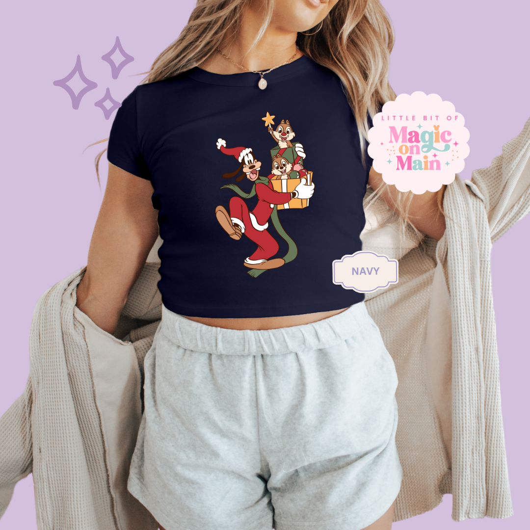 PRINTED GOOFY AND FRIENDS - WOMENS CROPPED RIBBED BABY TEE
