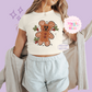 PRINTED GINGERBREAD - WOMENS CROPPED RIBBED BABY TEE
