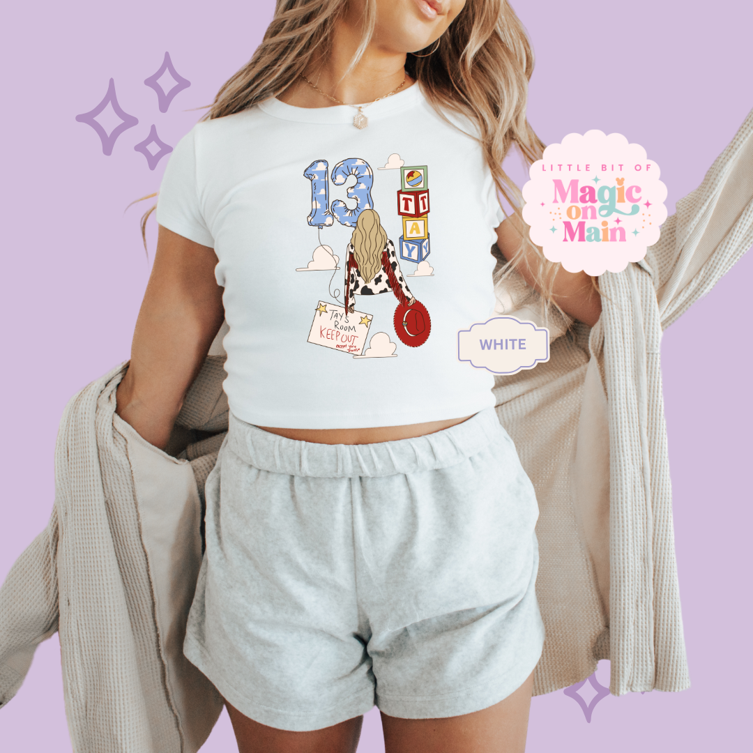 PRINTED TAYS STORY - WOMENS CROPPED RIBBED BABY TEE