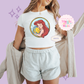 PRINTED MERMAID ROUND LOCKET - WOMENS CROPPED RIBBED BABY TEE 10056
