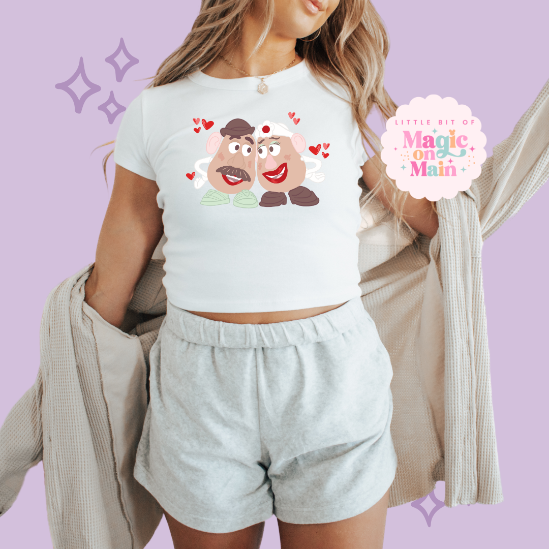 PRINTED POTATO COUPLE - WOMENS CROPPED RIBBED BABY TEE 10026