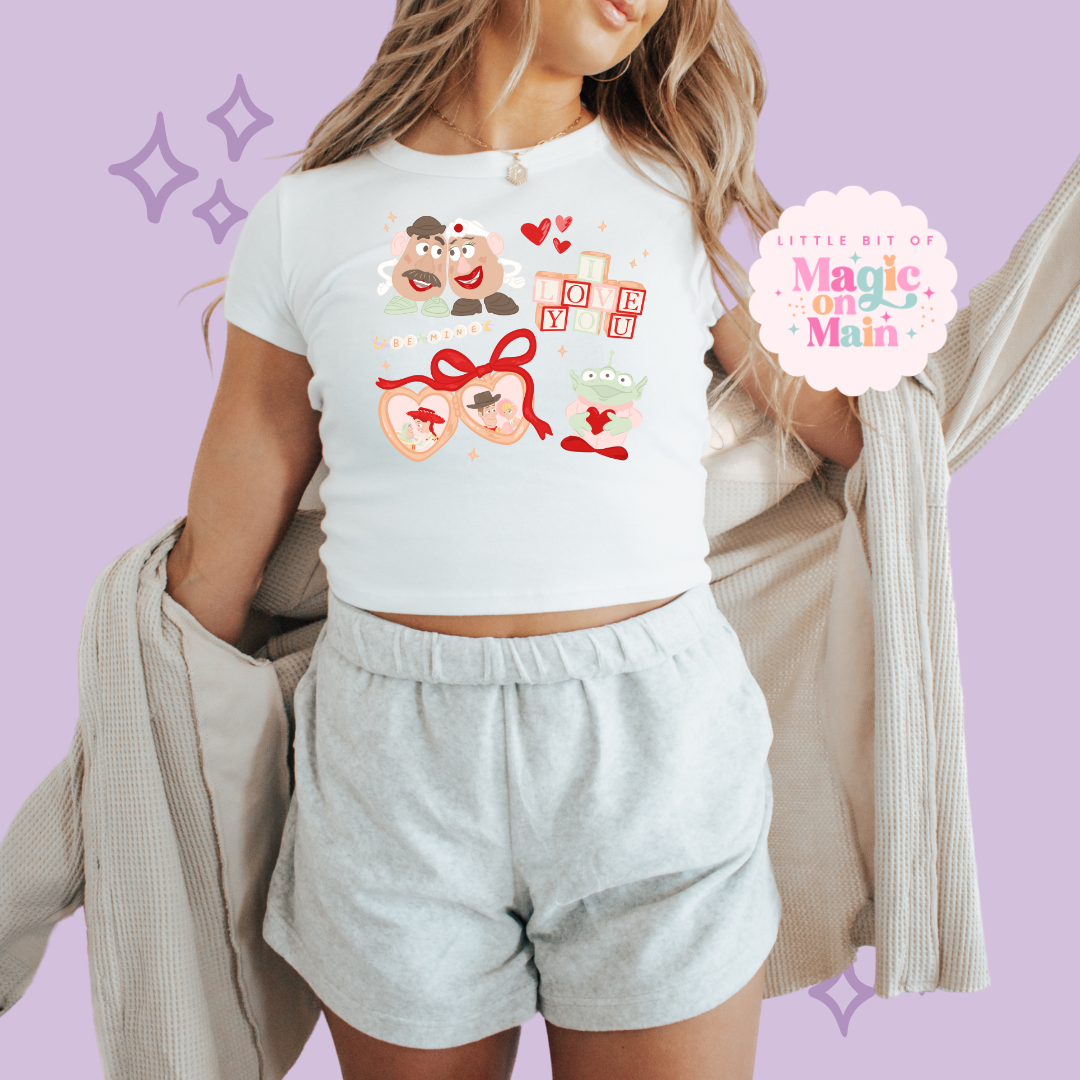 PRINTED TOYS VALENTINE - WOMENS CROPPED RIBBED BABY TEE 10029
