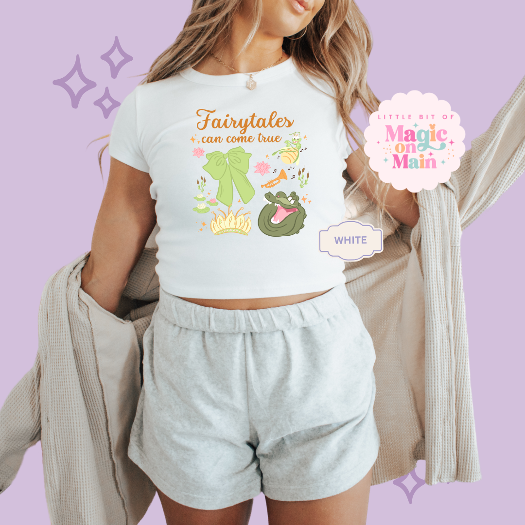 PRINTED FAIRYTALES CAN COME TRUE - EXCLUSIVE TO MoM - WOMENS CROPPED RIBBED BABY TEE 10054