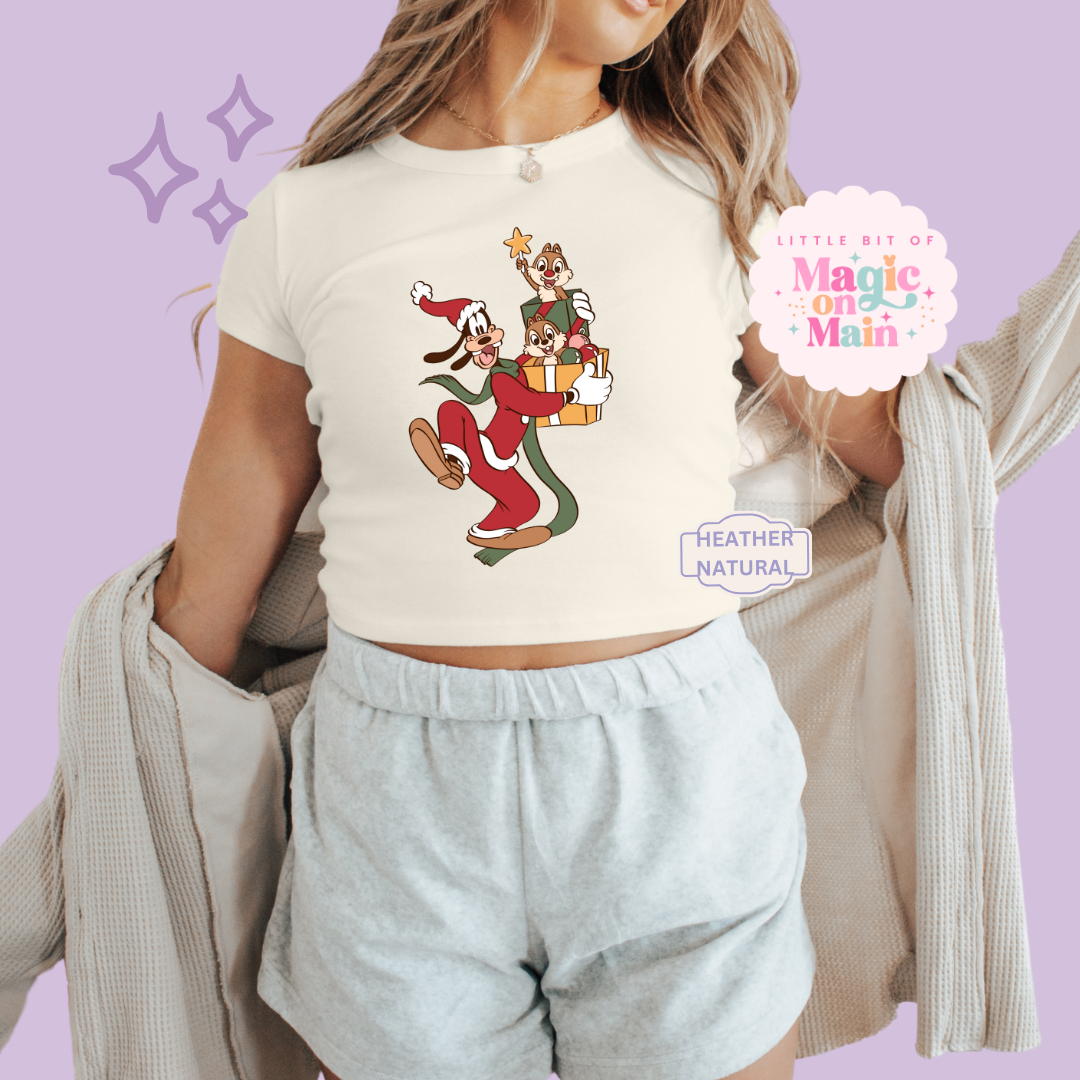 PRINTED GOOFY AND FRIENDS - WOMENS CROPPED RIBBED BABY TEE