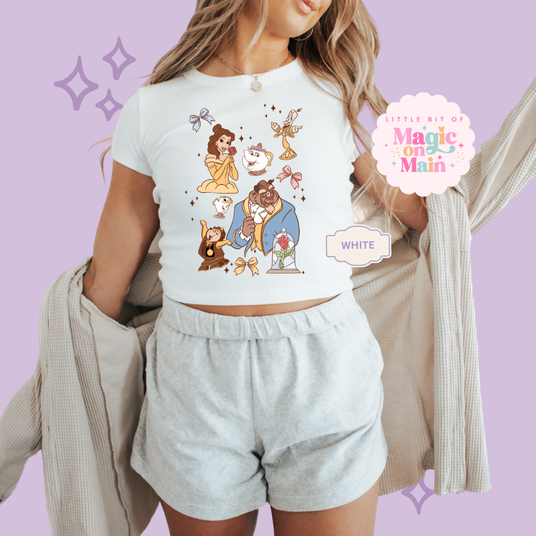 PRINTED BELLE - WOMENS CROPPED RIBBED BABY TEE 10044