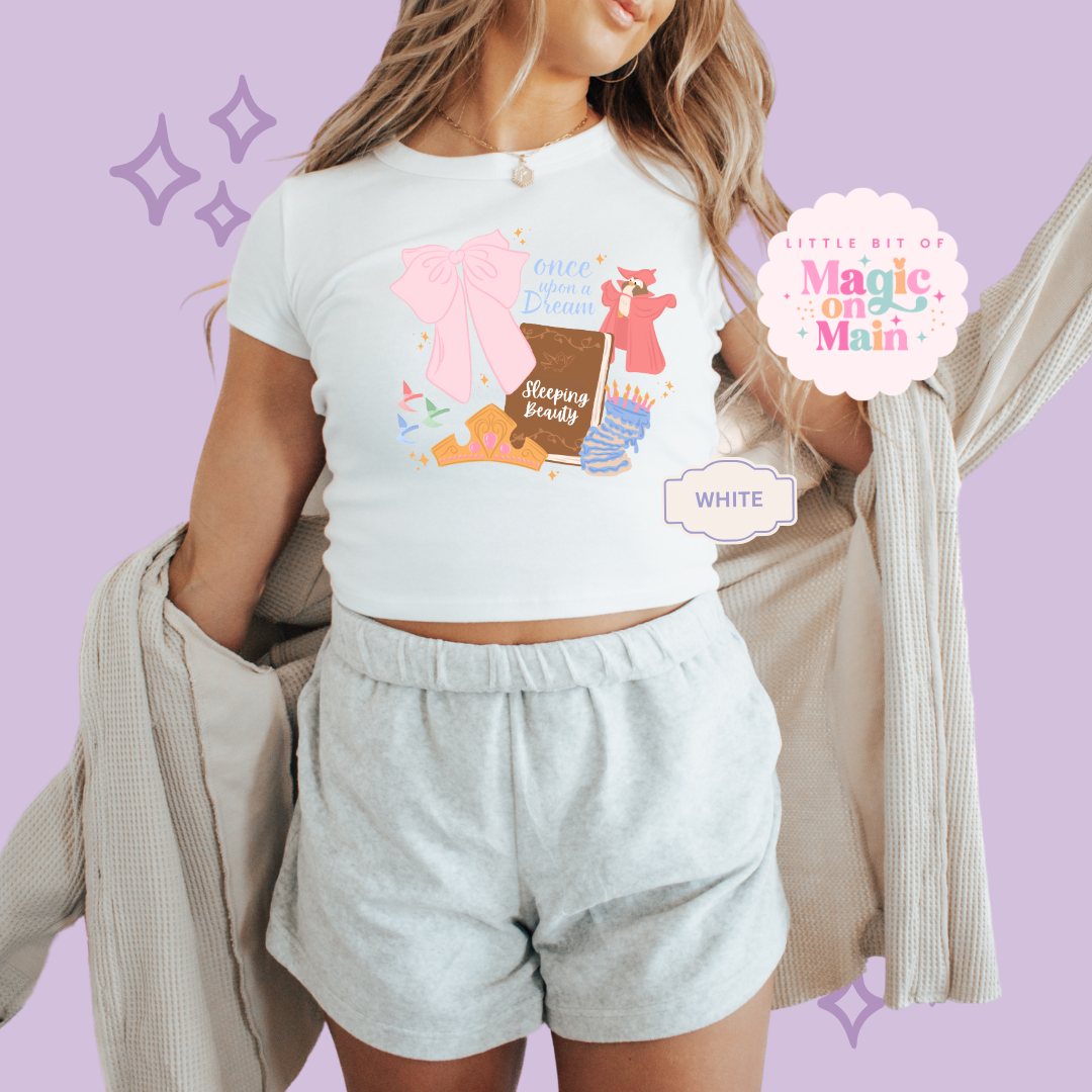 PRINTED ONCE UPON A DREAM - EXCLUSIVE TO MoM - WOMENS CROPPED RIBBED BABY TEE 10048