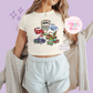 PRINTED CAR CHRISTMAS - WOMENS CROPPED RIBBED BABY TEE