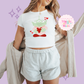 PRINTED ALIEN HEARTS - WOMENS CROPPED RIBBED BABY TEE 10027