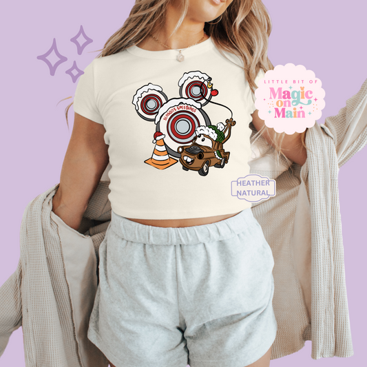 PRINTED SEASONS SPEEDINGS - WOMENS CROPPED RIBBED BABY TEE