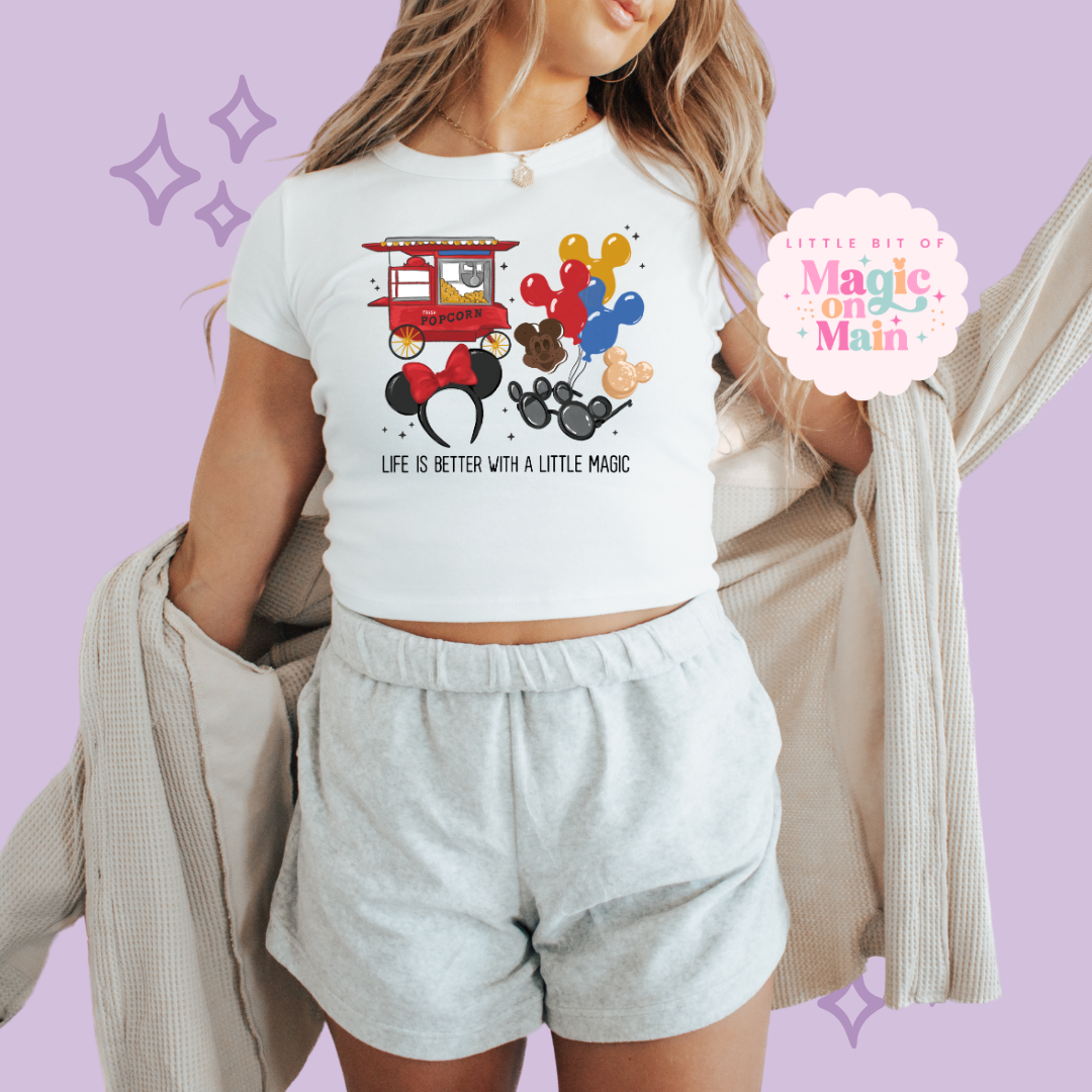 PRINTED LIFE IS BETTER - WOMENS CROPPED RIBBED BABY TEE 10040