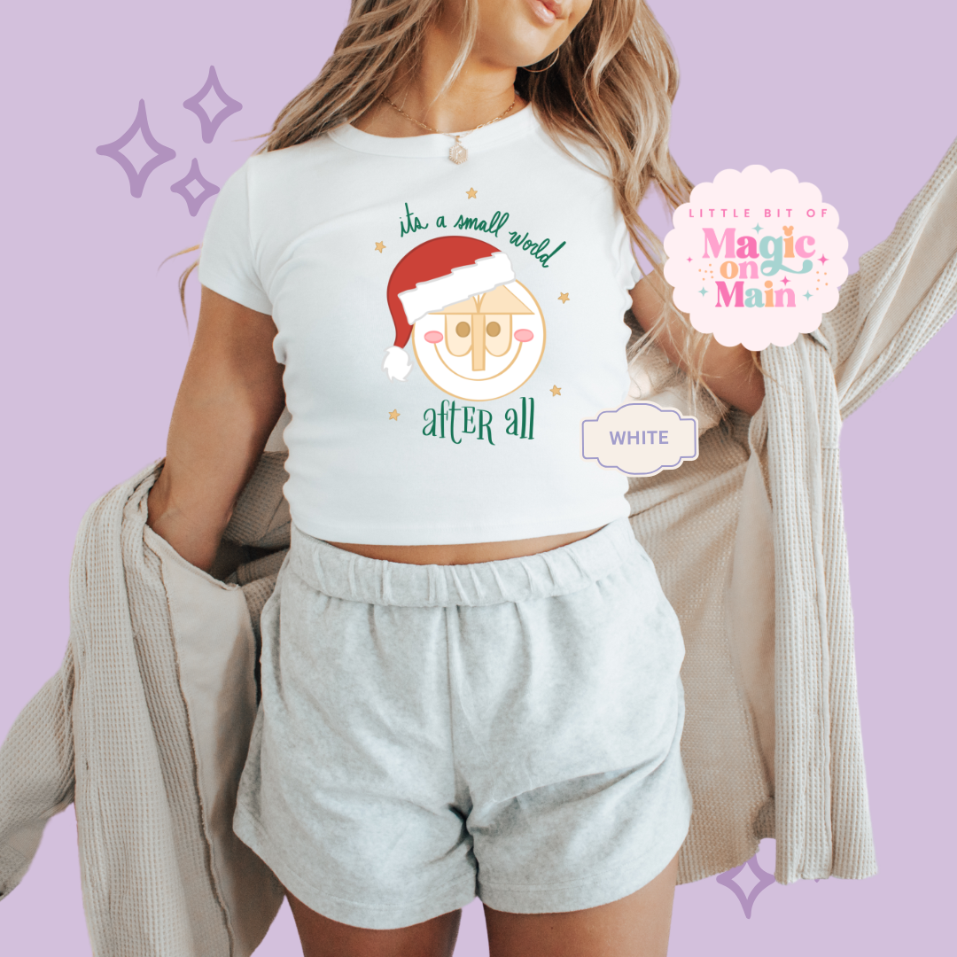 PRINTED SML WORLD - EXCLUSIVE TO MoM - WOMENS CROPPED RIBBED BABY TEE