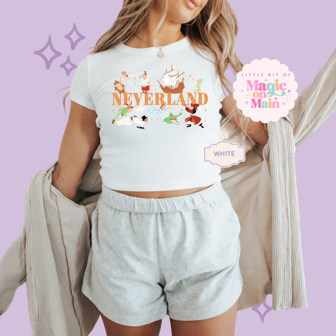 PRINTED NEVERLAND - EXCLUSIVE TO MoM - WOMENS CROPPED RIBBED BABY TEE 10049