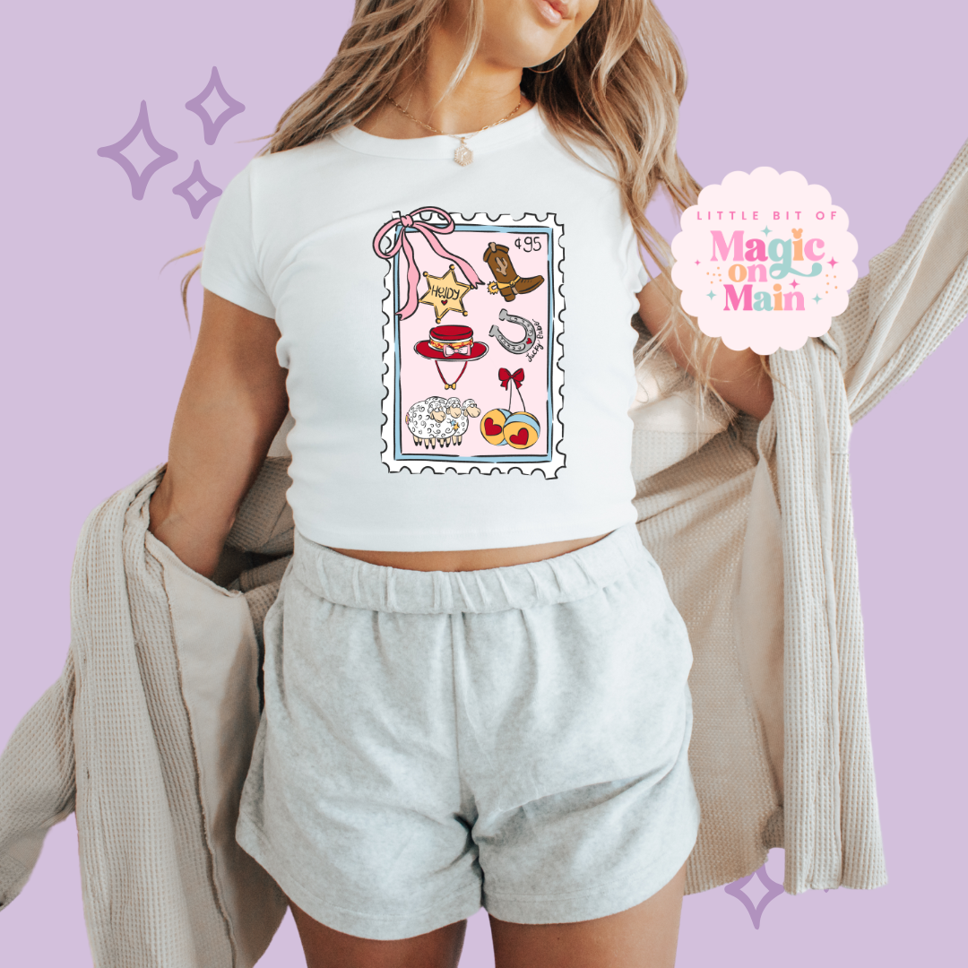 PRINTED GIRLIE POP STAMP - WOMENS CROPPED RIBBED BABY TEE 10002