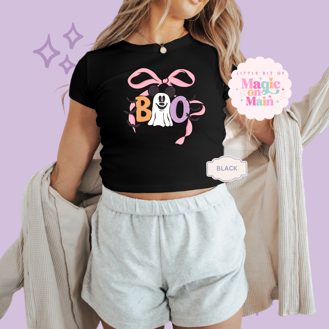 PRINTED BOO - WOMENS CROPPED RIBBED BABY TEE 10061