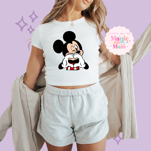 PRINTED MCKY HAND HEART - WOMENS CROPPED RIBBED BABY TEE 10016
