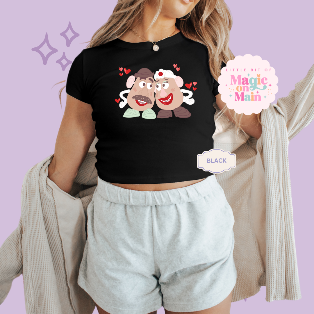 PRINTED POTATO COUPLE - WOMENS CROPPED RIBBED BABY TEE 10026