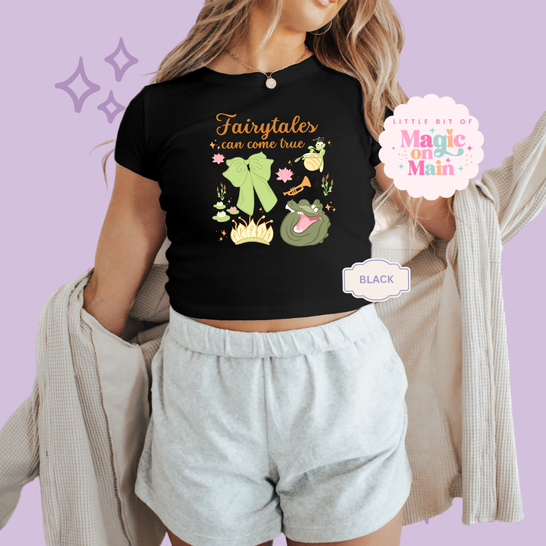 PRINTED FAIRYTALES CAN COME TRUE - EXCLUSIVE TO MoM - WOMENS CROPPED RIBBED BABY TEE 10054