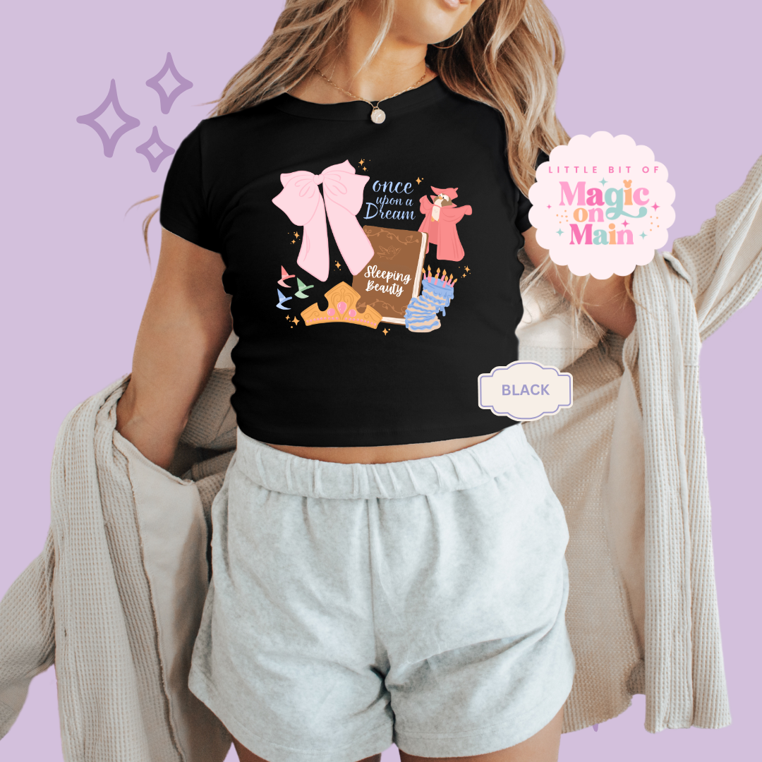 PRINTED ONCE UPON A DREAM - EXCLUSIVE TO MoM - WOMENS CROPPED RIBBED BABY TEE 10048