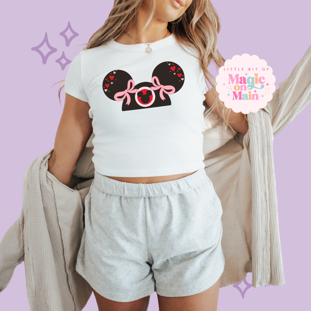 PRINTED PINK HEARTS HAT - EXCLUSIVE TO MoM - WOMENS CROPPED RIBBED BABY TEE 10004