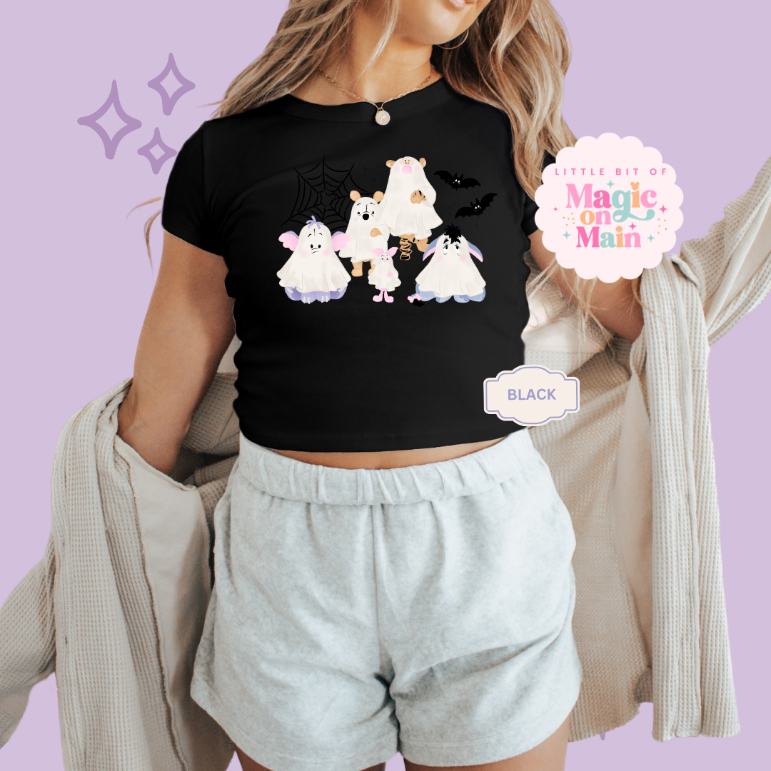 PRINTED WINNIE THE BOO - EXCLUSIVE TO MoM - WOMENS CROPPED RIBBED BABY TEE