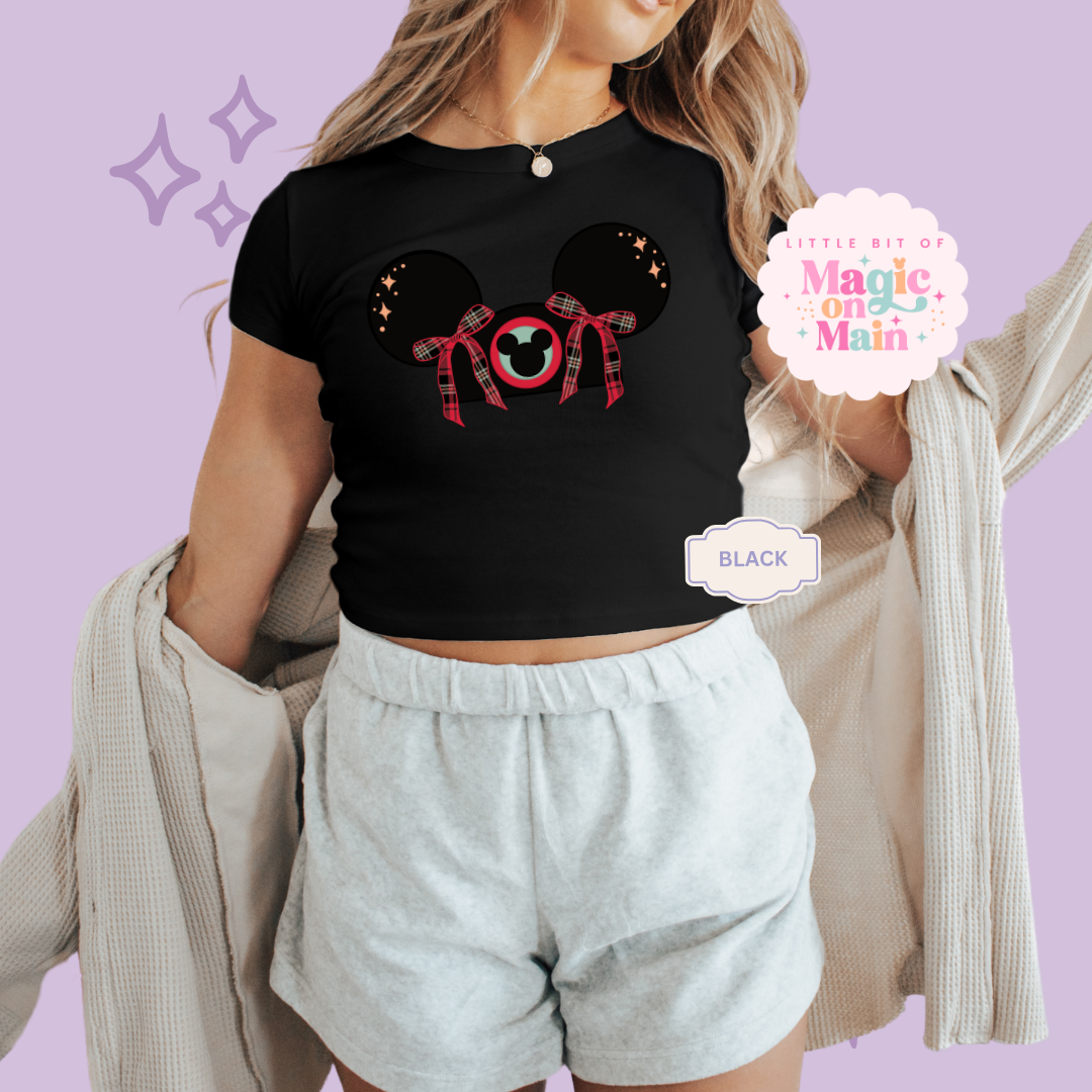 PRINTED HOLIDAY HAT - EXCLUSIVE TO MoM - WOMENS CROPPED RIBBED BABY TEE