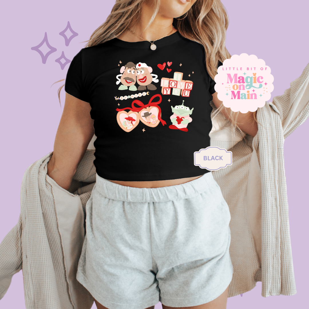 PRINTED TOYS VALENTINE - WOMENS CROPPED RIBBED BABY TEE 10029