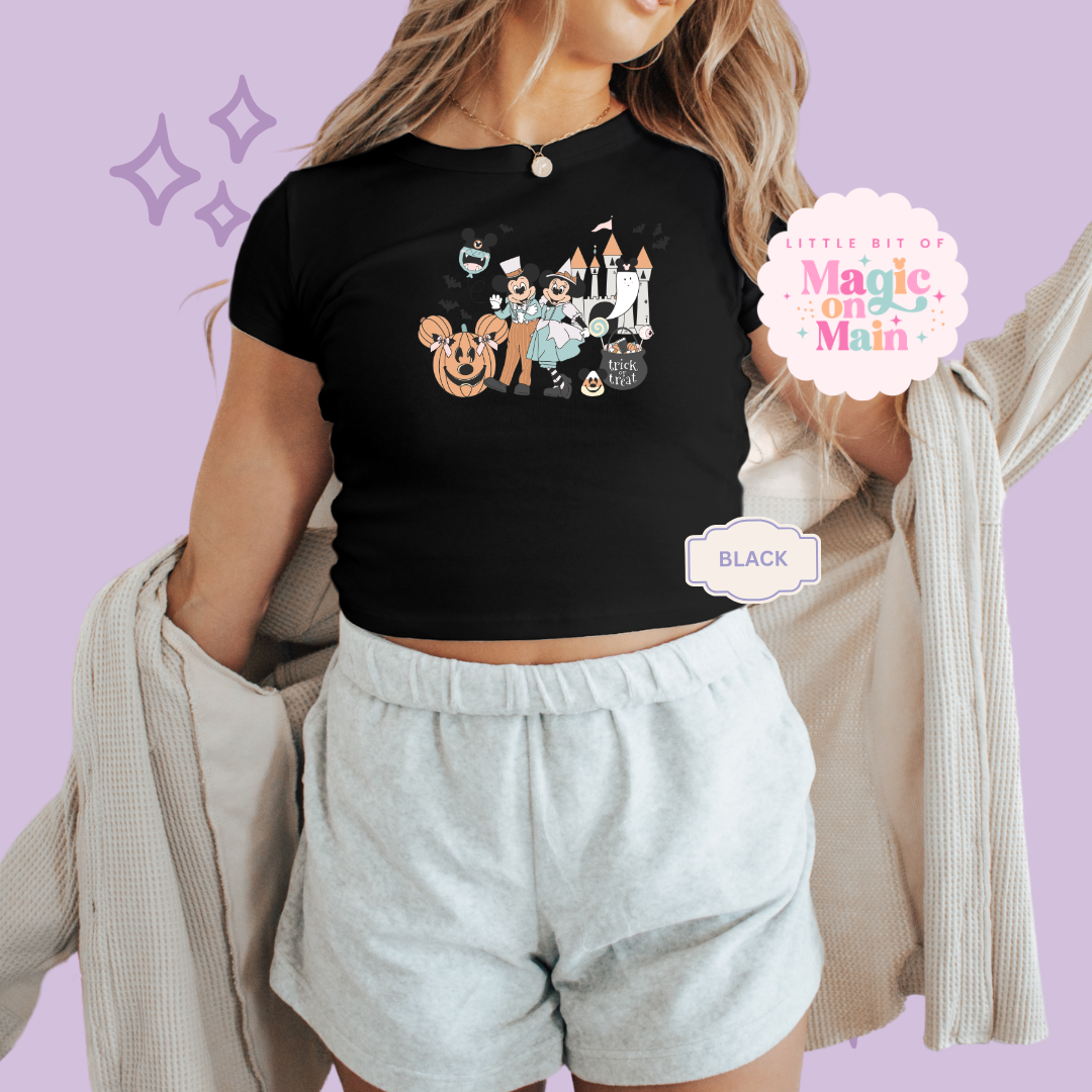 PRINTED MAIN ST HALLOWEEN - WOMENS CROPPED RIBBED BABY TEE