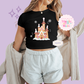 PRINTED GINGERBREAD CASTLE- EXCLUSIVE TO MoM - WOMENS CROPPED RIBBED BABY TEE