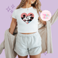 PRINTED VINTAGE HEART - WOMENS CROPPED RIBBED BABY TEE 10006