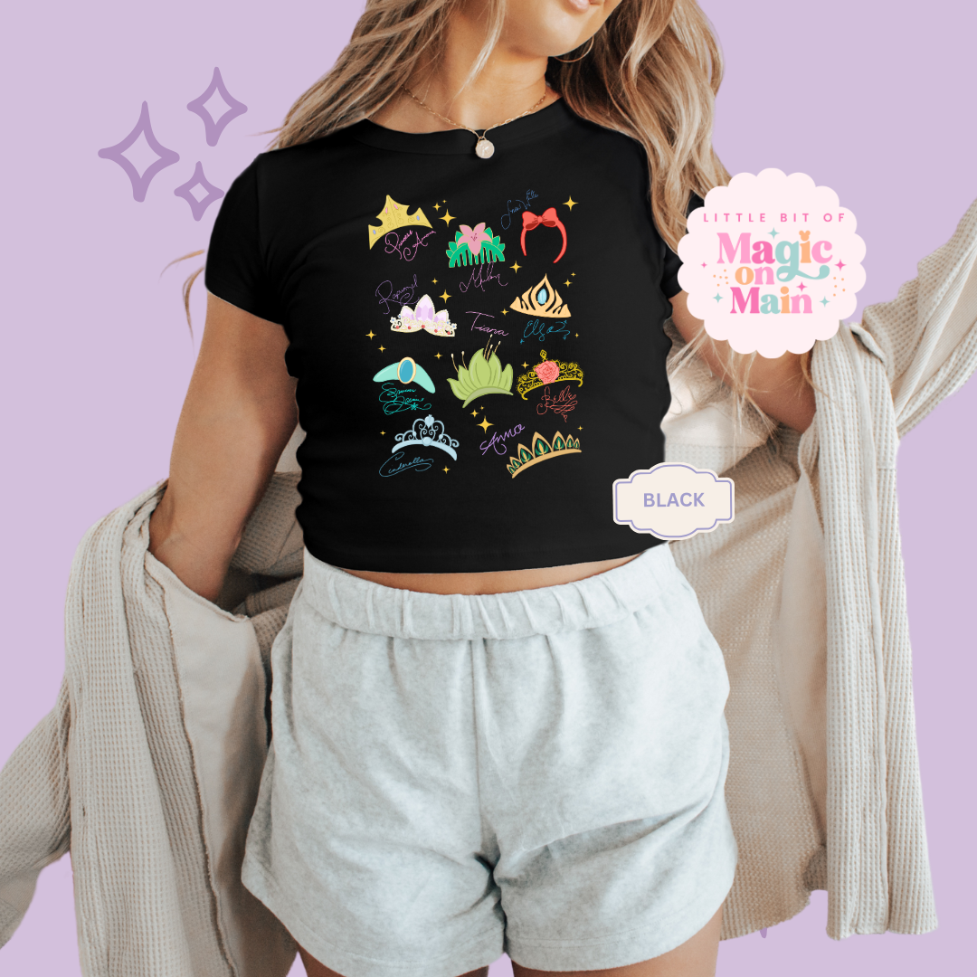 PRINTED CROWNS - WOMENS CROPPED RIBBED BABY TEE 10045