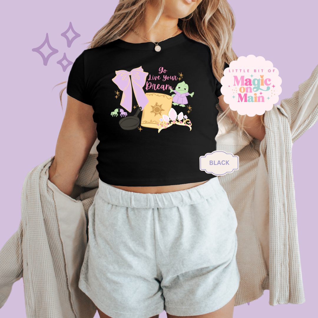 PRINTED GO LIVE YOUR DREAM - EXCLUSIVE TO MoM - WOMENS CROPPED RIBBED BABY TEE 10043