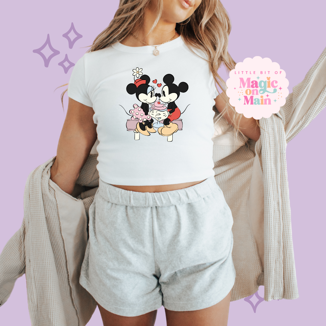 PRINTED VINTAGE LOVE - WOMENS CROPPED RIBBED BABY TEE 10008