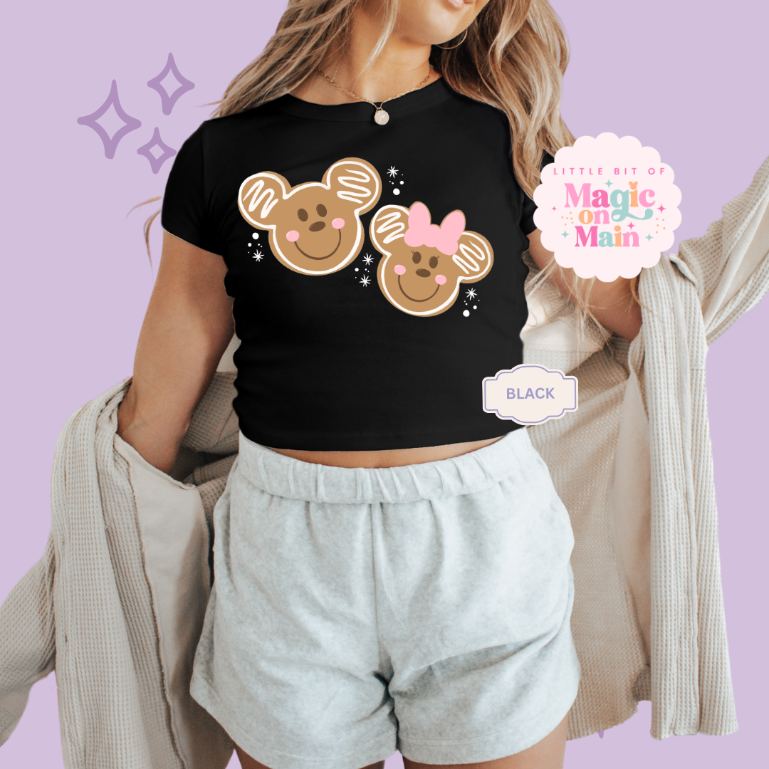 PRINTED GINGERBREAD - EXCLUSIVE TO MoM - WOMENS CROPPED RIBBED BABY TEE