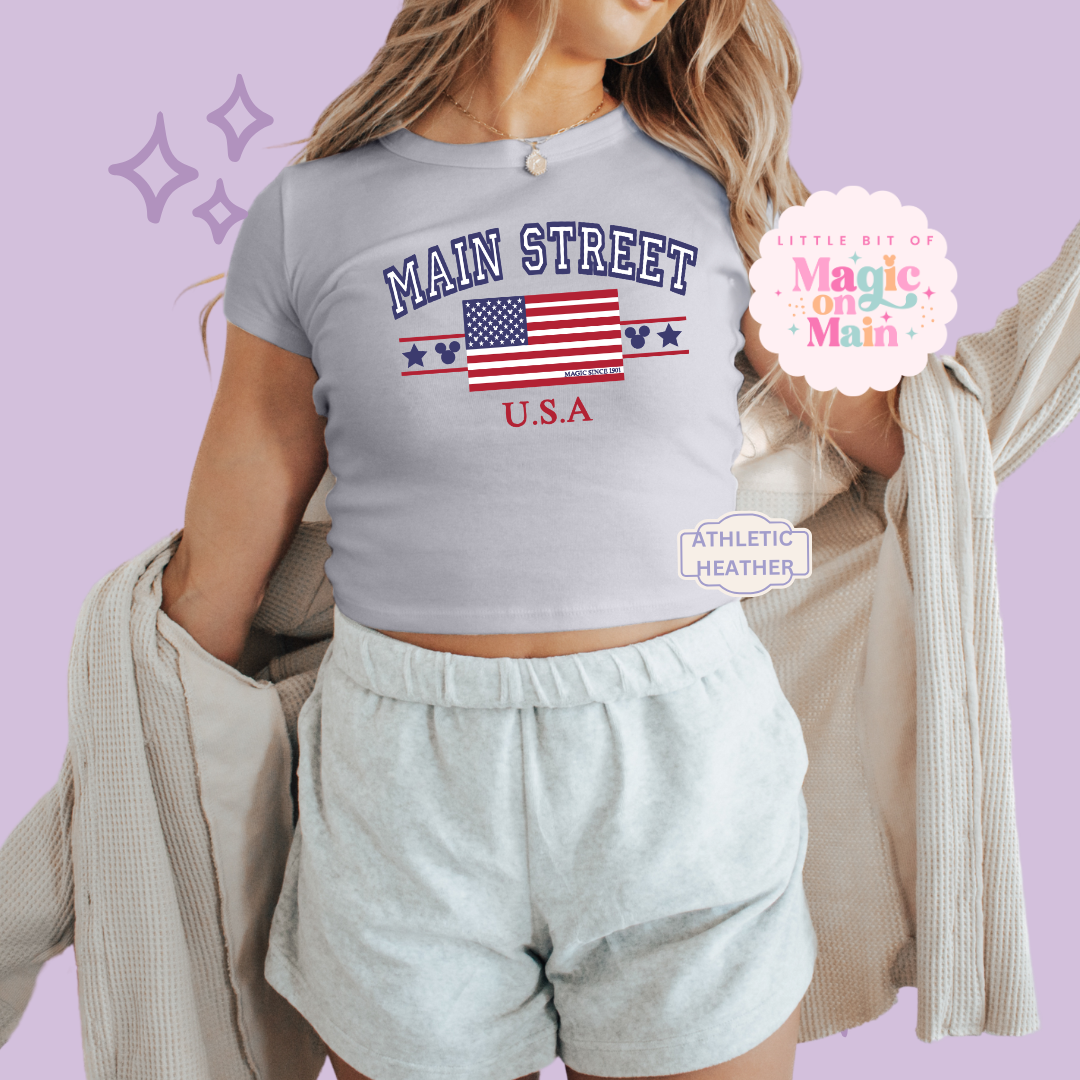PRINTED MAIN STREET USA - EXCLUSIVE TO MoM - WOMENS CROPPED RIBBED BABY TEE 10063