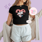 PRINTED VINTAGE HEART - WOMENS CROPPED RIBBED BABY TEE 10006