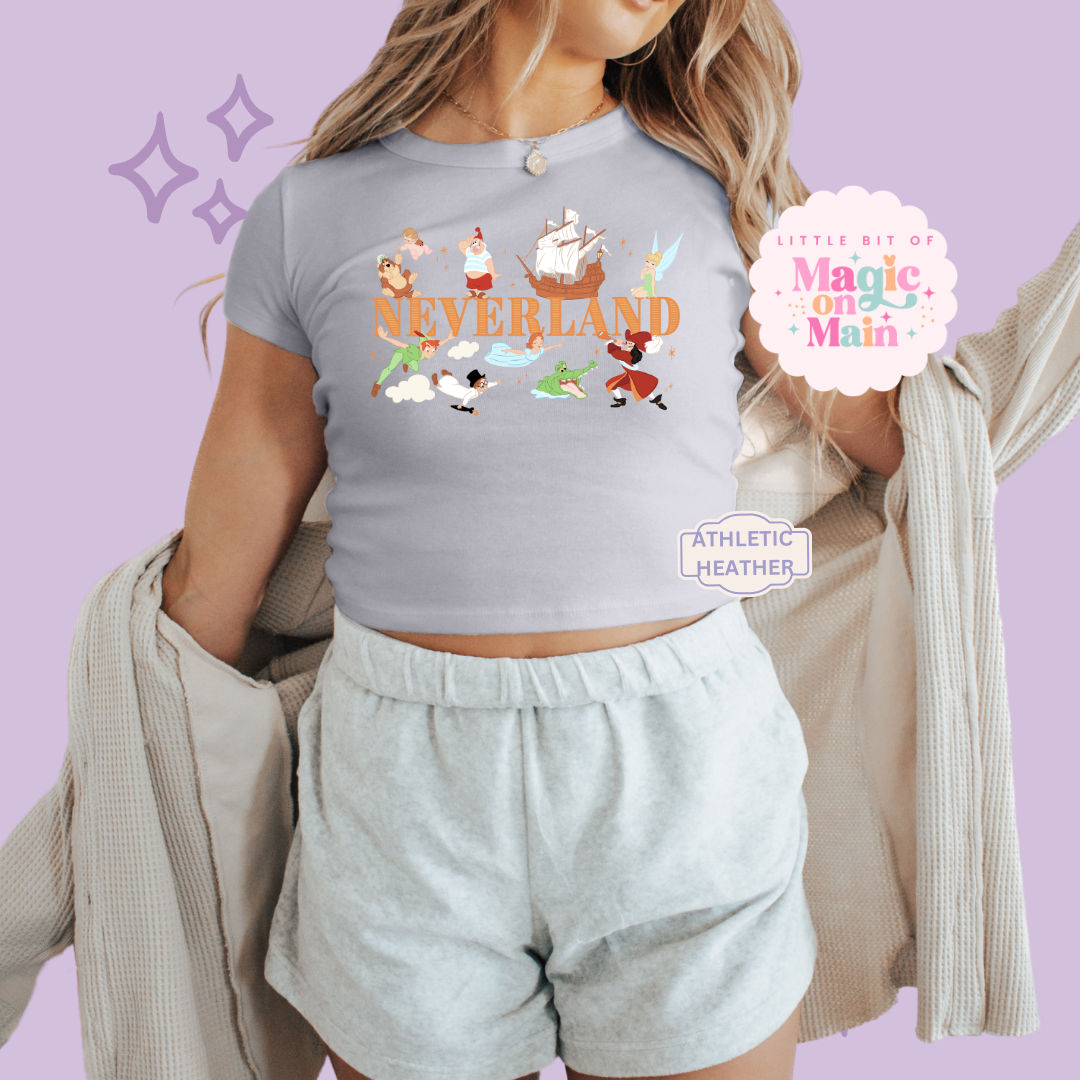 PRINTED NEVERLAND - EXCLUSIVE TO MoM - WOMENS CROPPED RIBBED BABY TEE 10049