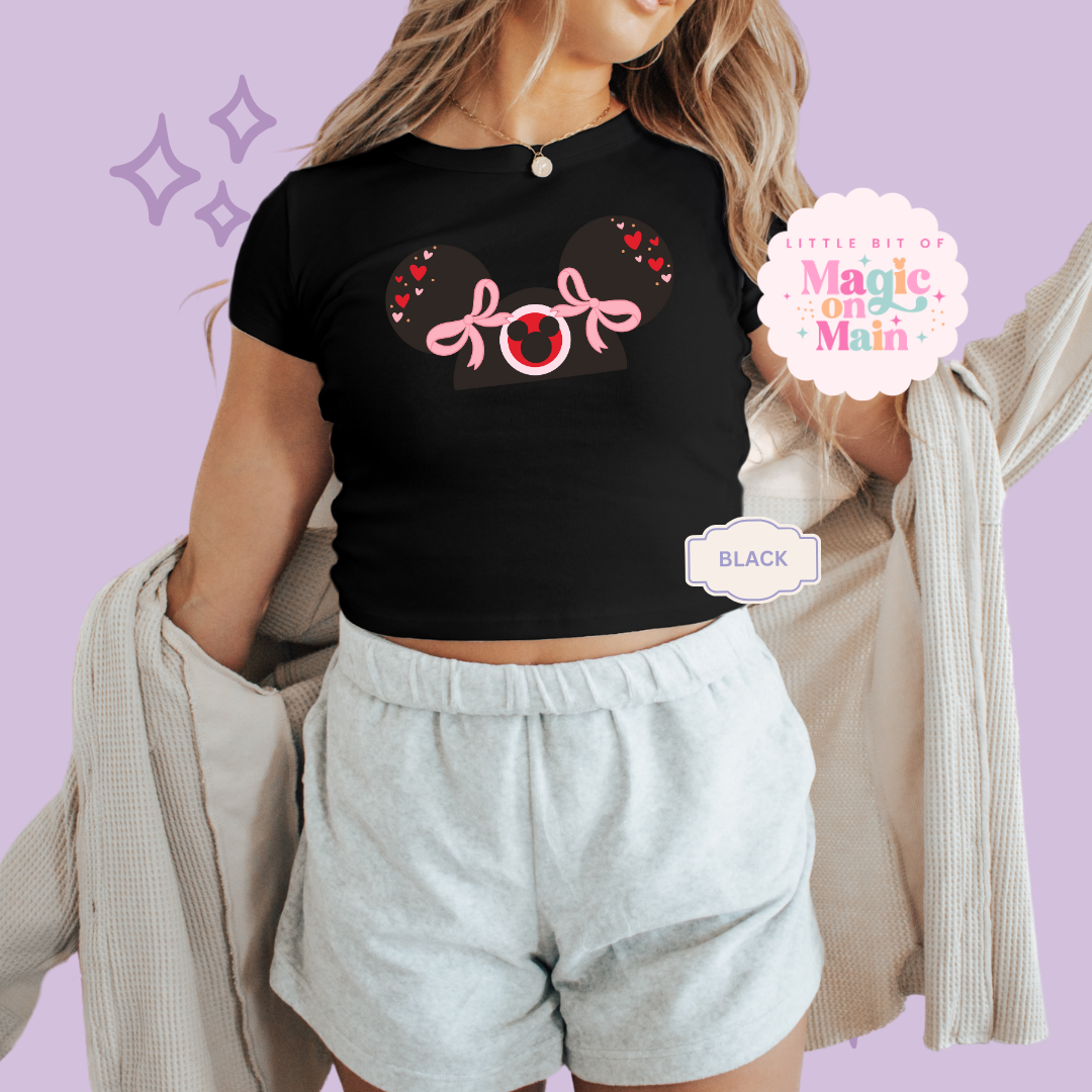 PRINTED PINK HEARTS HAT - EXCLUSIVE TO MoM - WOMENS CROPPED RIBBED BABY TEE 10004
