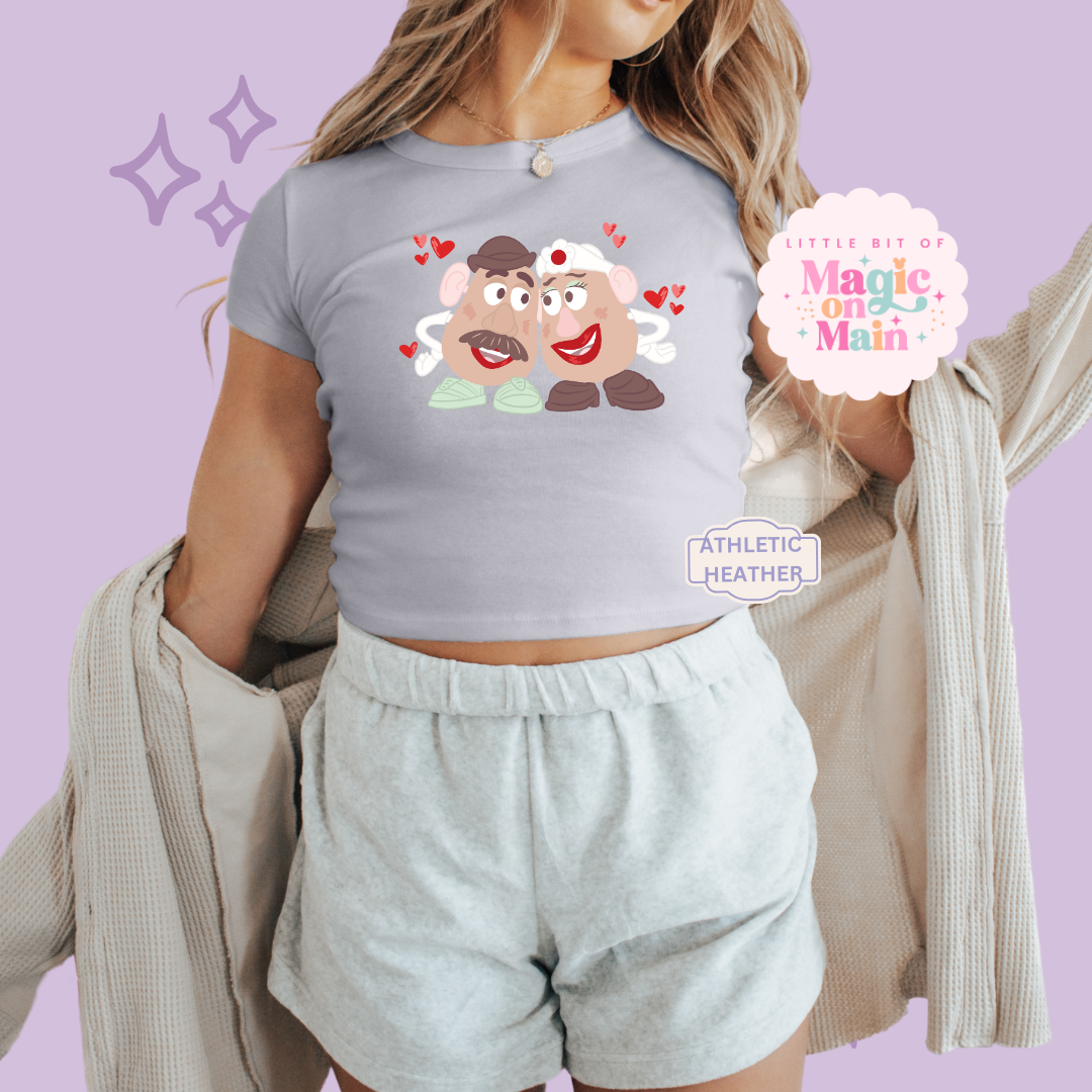 PRINTED POTATO COUPLE - WOMENS CROPPED RIBBED BABY TEE 10026