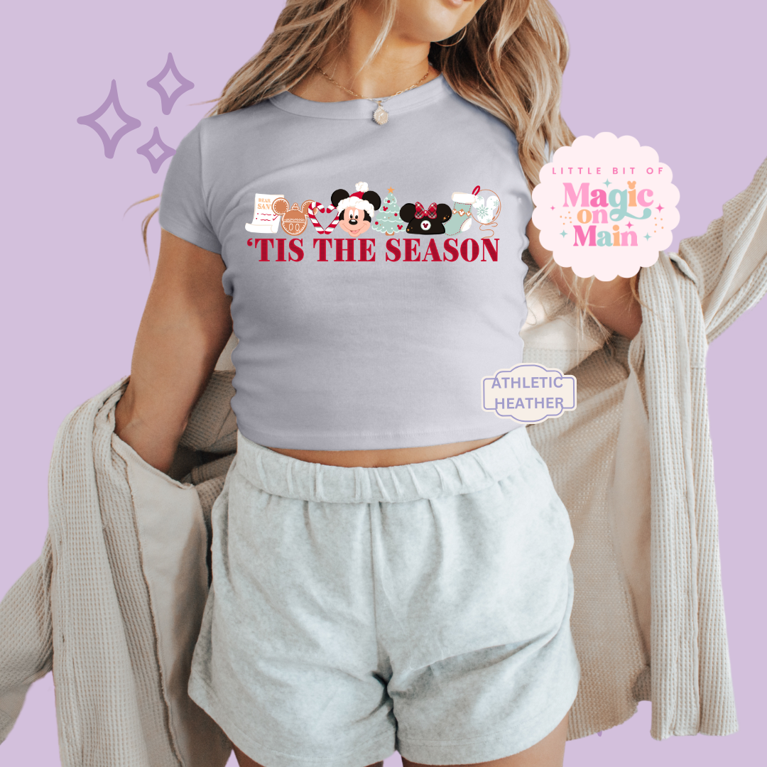 PRINTED TIS THE SEASON - EXCLUSIVE TO MoM - WOMENS CROPPED RIBBED BABY TEE