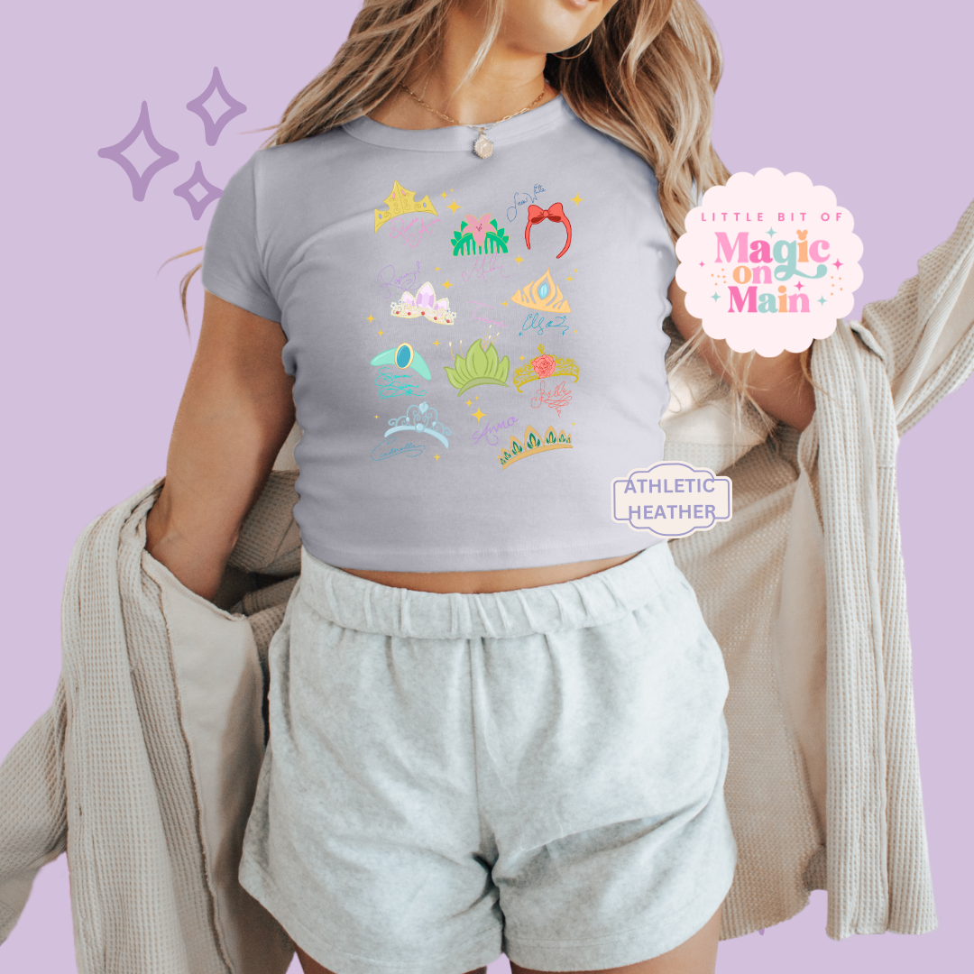 PRINTED CROWNS - WOMENS CROPPED RIBBED BABY TEE 10045