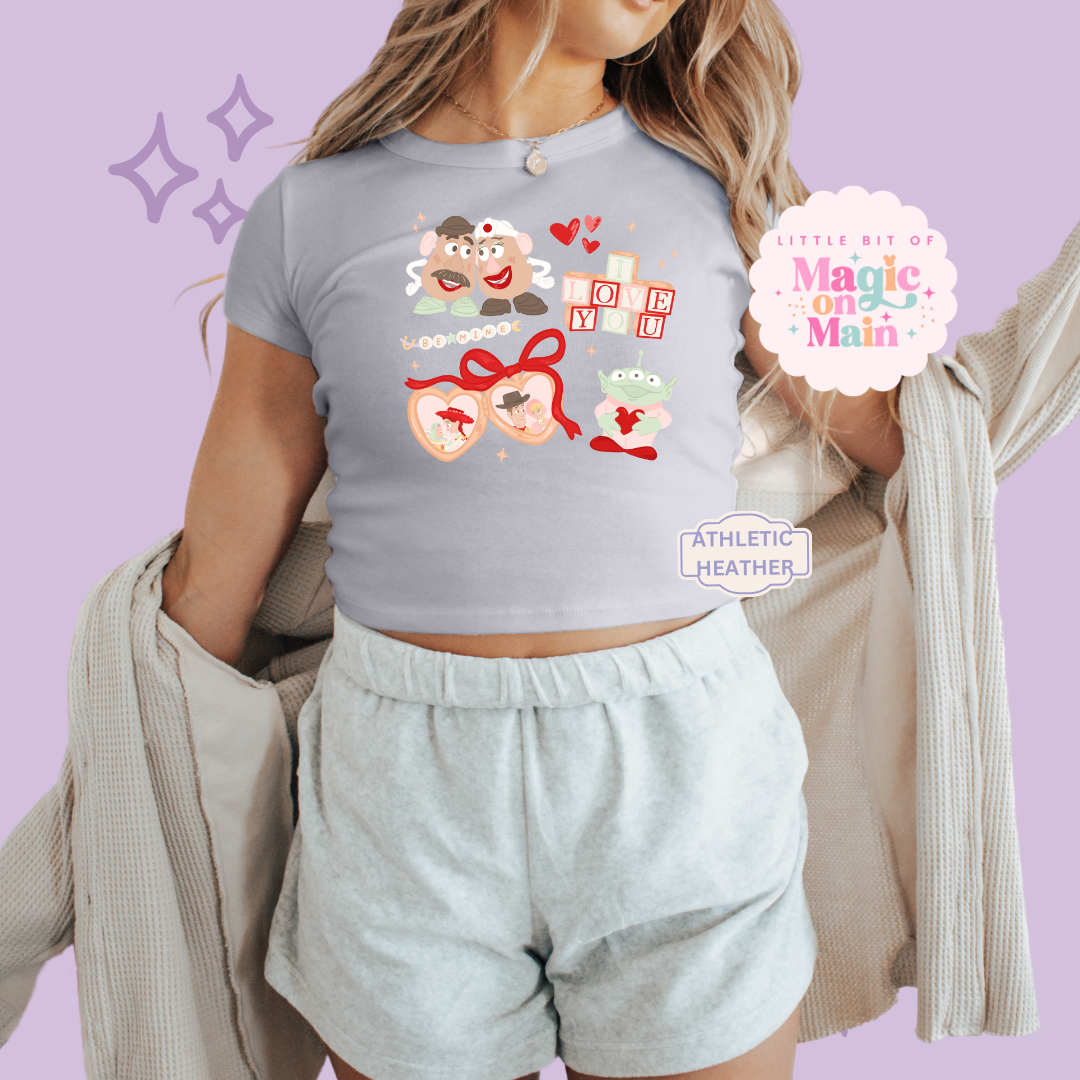 PRINTED TOYS VALENTINE - WOMENS CROPPED RIBBED BABY TEE 10029