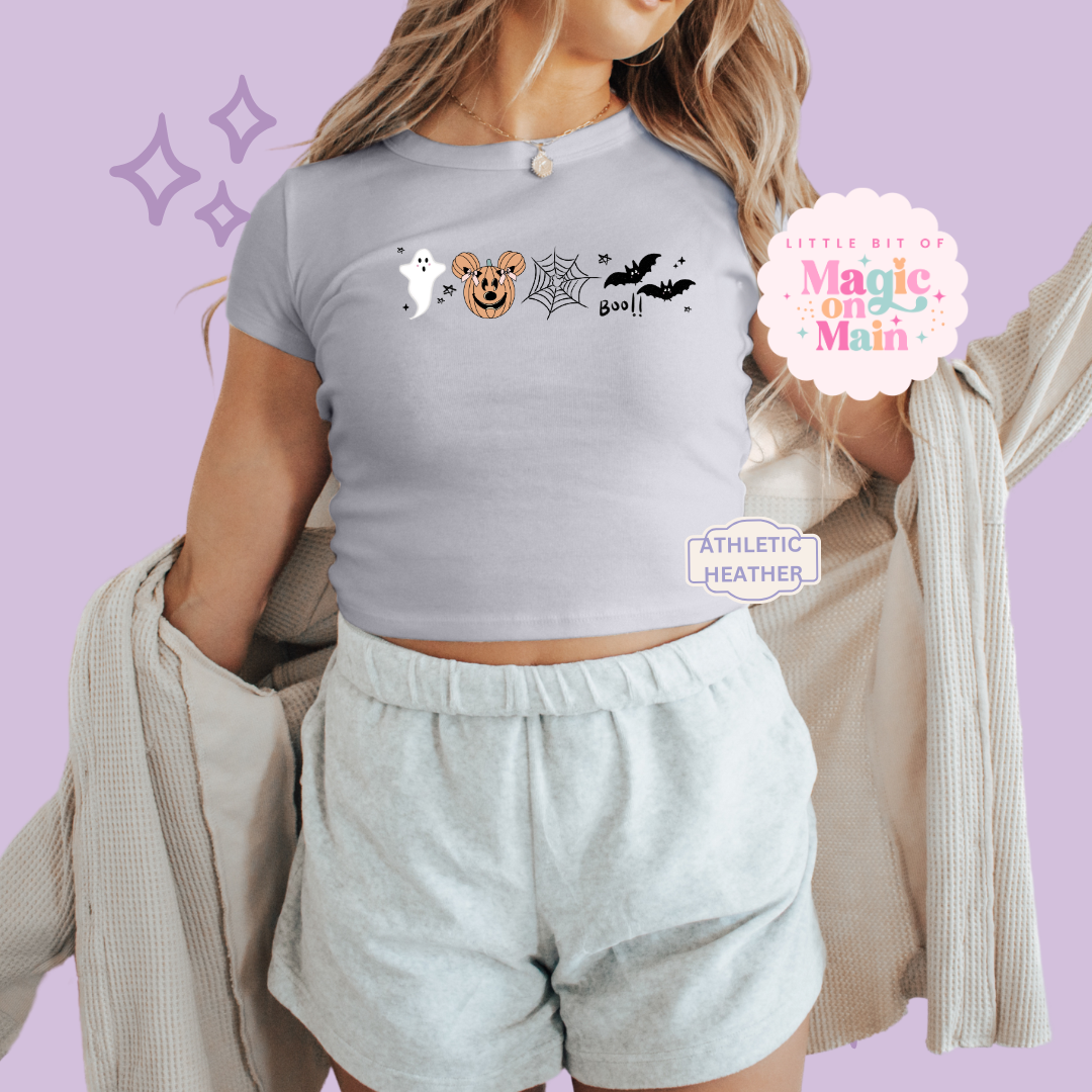 PRINTED BOO CREW - EXCLUSIVE TO MoM - WOMENS CROPPED RIBBED BABY TEE