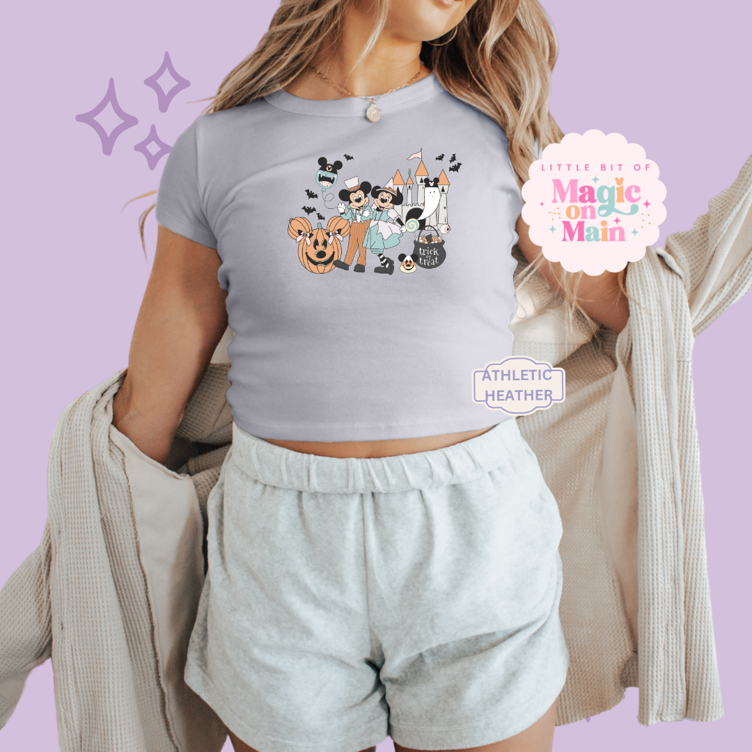 PRINTED MAIN ST HALLOWEEN - WOMENS CROPPED RIBBED BABY TEE