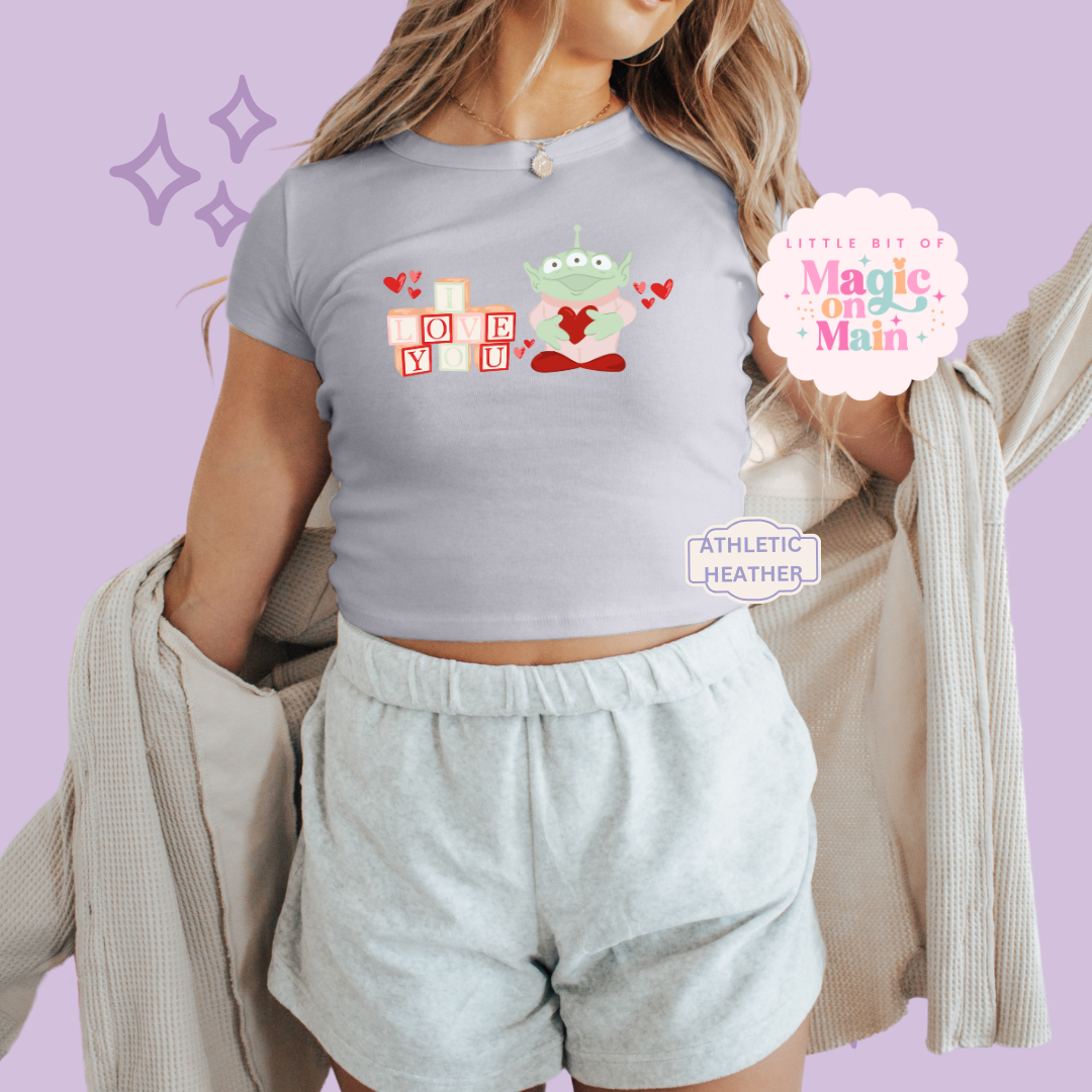 PRINTED ALIEN ILY - WOMENS CROPPED RIBBED BABY TEE 10028