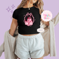 PRINTED PINK CASTLE - WOMENS CROPPED RIBBED BABY TEE 10003