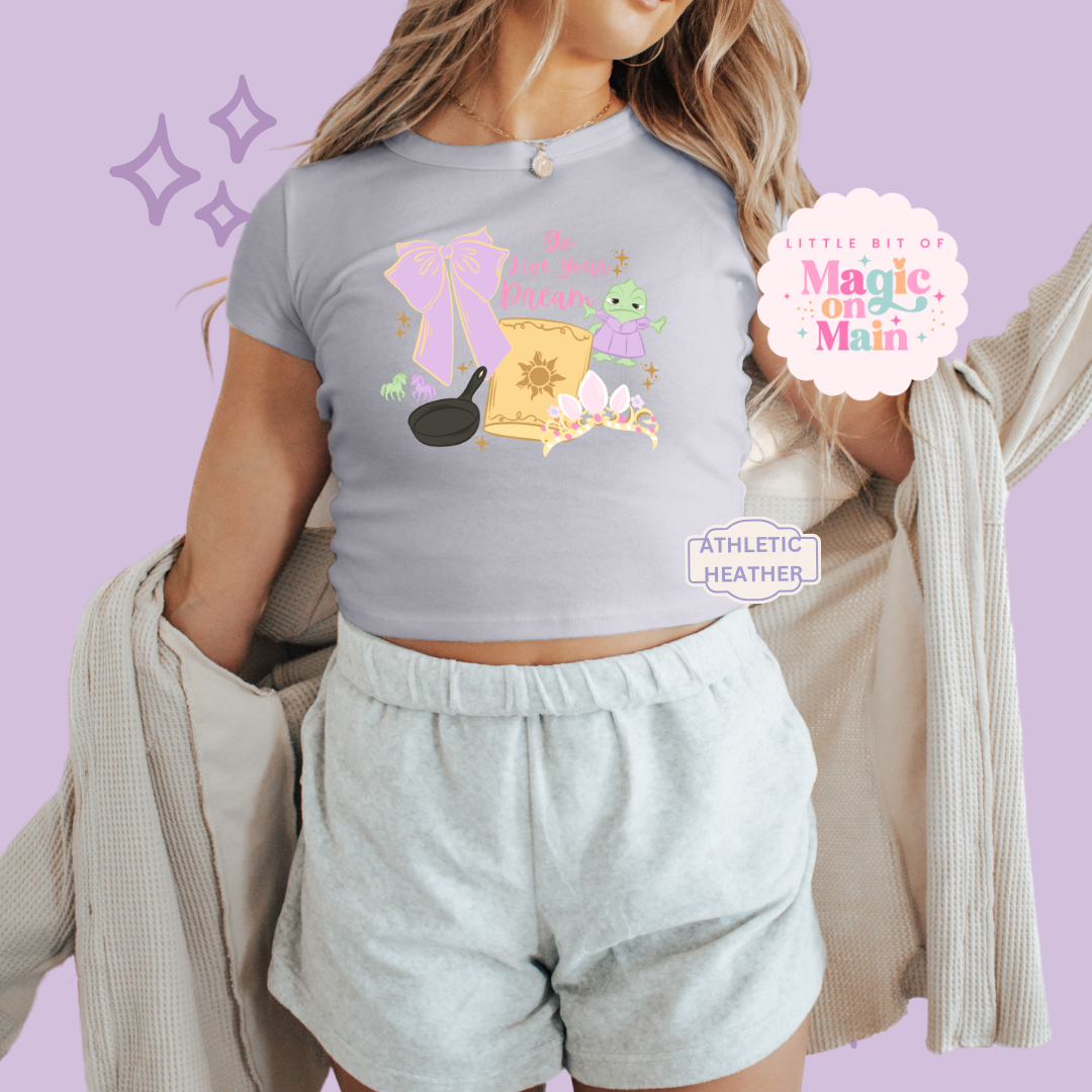 PRINTED GO LIVE YOUR DREAM - EXCLUSIVE TO MoM - WOMENS CROPPED RIBBED BABY TEE 10043