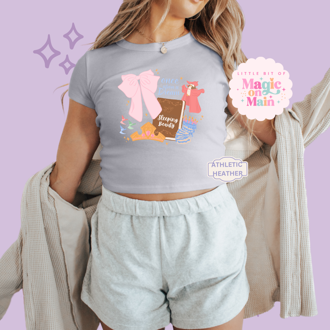 PRINTED ONCE UPON A DREAM - EXCLUSIVE TO MoM - WOMENS CROPPED RIBBED BABY TEE 10048