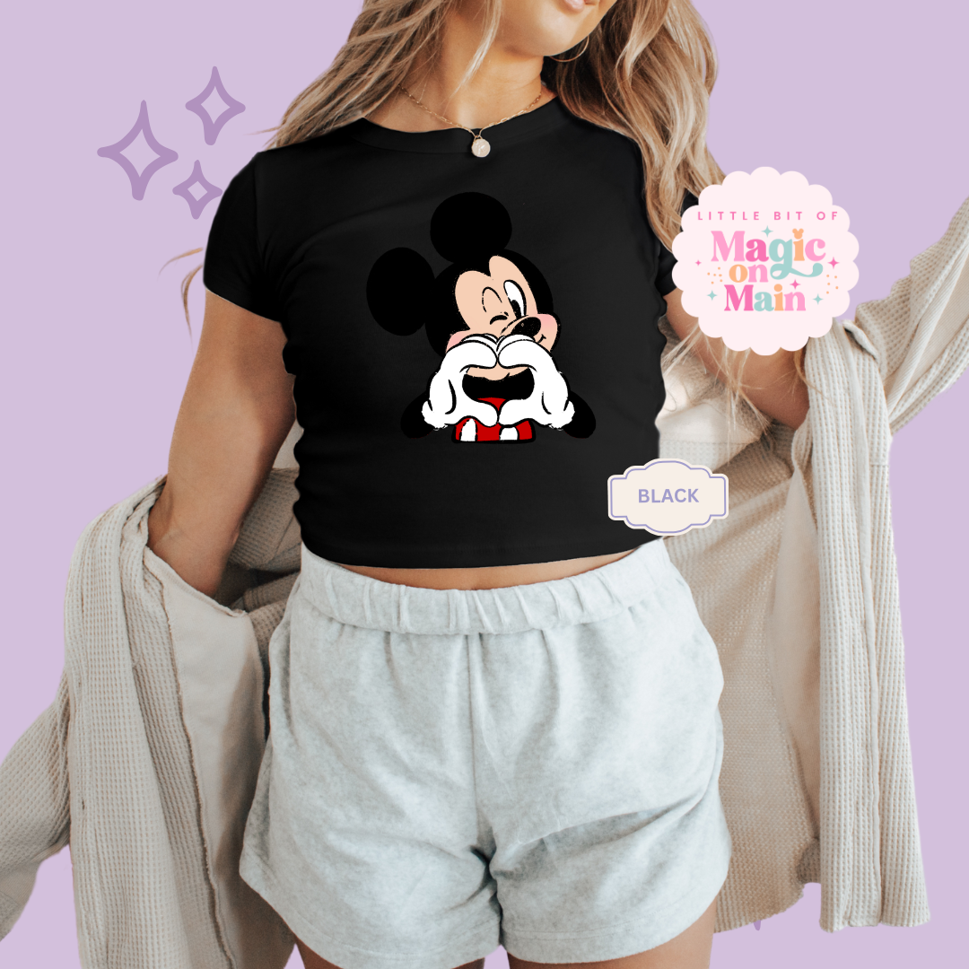 PRINTED MCKY HAND HEART - WOMENS CROPPED RIBBED BABY TEE 10016