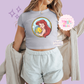 PRINTED MERMAID ROUND LOCKET - WOMENS CROPPED RIBBED BABY TEE 10056
