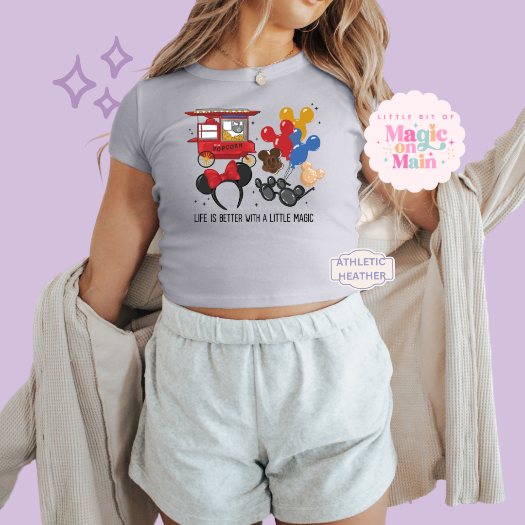 PRINTED LIFE IS BETTER - WOMENS CROPPED RIBBED BABY TEE 10040